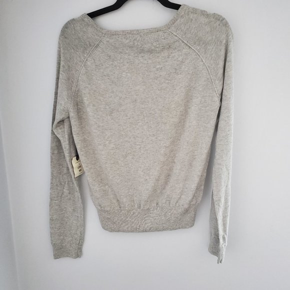 I Love H81 Girl's Chest Pocket Knit Sweater, Light Grey, L - Picture 3 of 8